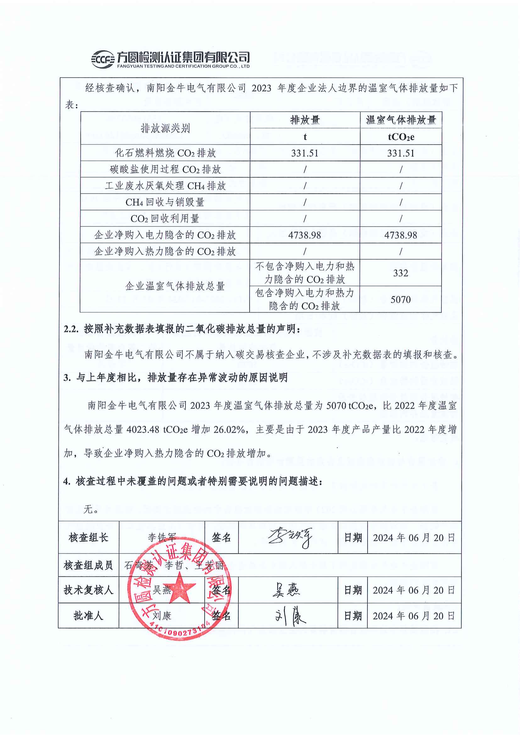 南陽金牛電氣有限司2023年度溫室氣體排放核查報告(圖3)